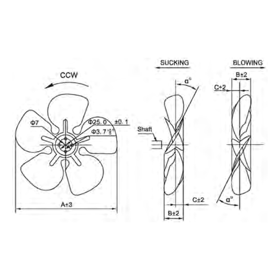 Fan blade set, diameter 154–250 mm