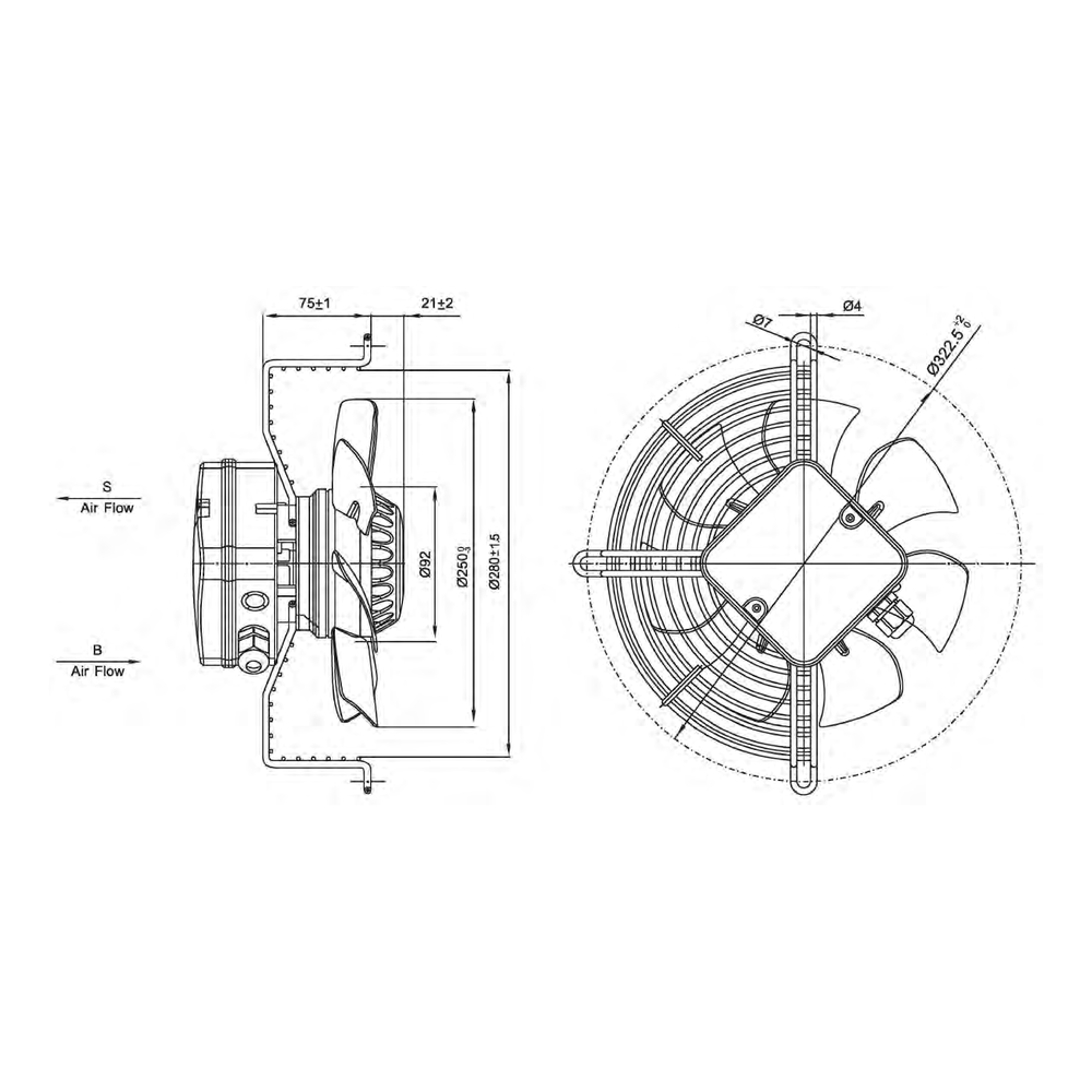 YWF series axial fan motor, diameter 250 mm